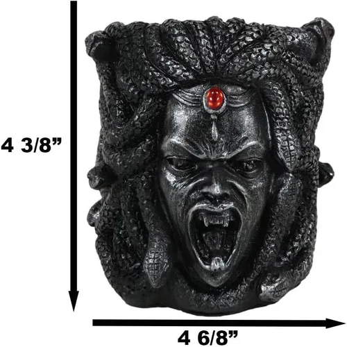 Vista 2 de Ebros Gift Mitología griega Gorgona gótica hermanas diosa medusa con serpientes salvajes pelo y rojo sangre gema cabeza adorno papelería lápiz