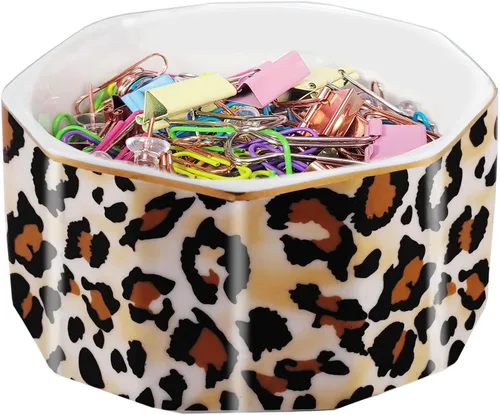 Vista 15 de Portaclips de Cerámica con Línea Dorada Dispensador Organizador de Clips para Escritorio Lindo Patrón de Mármol Terrazo Portaclips de Oficina