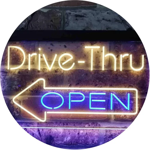 Vista 15 de ADVPRO Drive Thru Open Flecha Izquierda Señal de neón LED de doble color, azul y rojo, 24 x 16 pulgadas st6s64-i3827-br