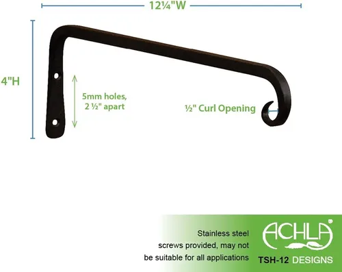 Vista 2 de Achla Designs Gancho recto para soporte de pared, 12 pulgadas (TSH-12) Negro