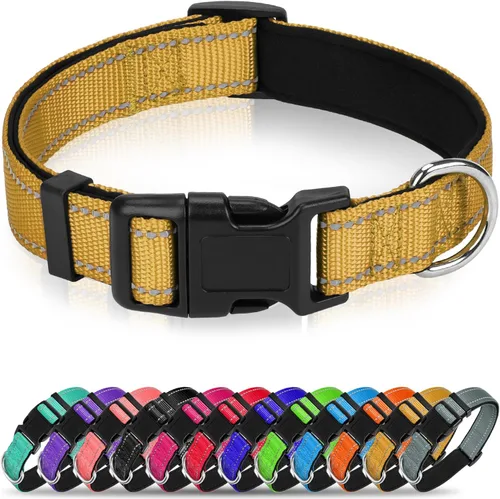 Vista 16 de Collar reflectante para perro, collar de neopreno suave de nailon acolchado para mascotas con hebilla de liberación rápida, diseño sin
