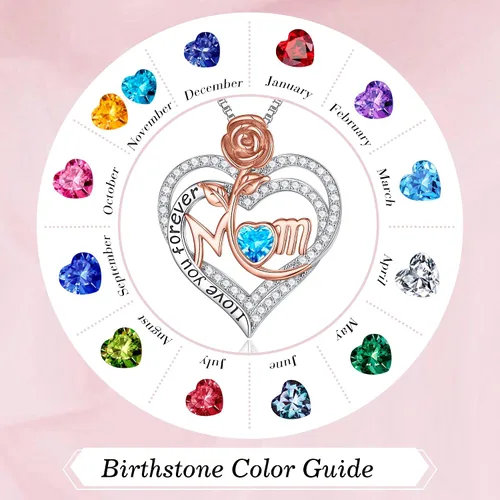 Vista 8 de MOOSEA Collar de mamá para mujer, collar de piedra lateral de diamante de moissanita, collar de piedra natal de corazón rosa de oro blanco de 18