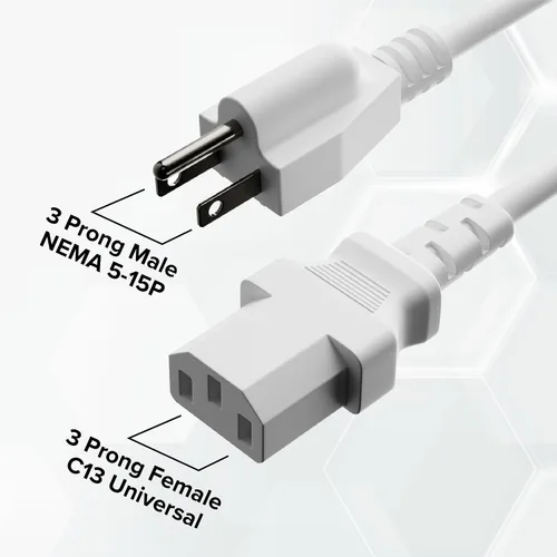 Vista 7 de Cable de alimentación de CA de 3 clavijas para computadora, médico, servidor y escritorio, cable de alimentación de tres clavijas de 15 pies, cable