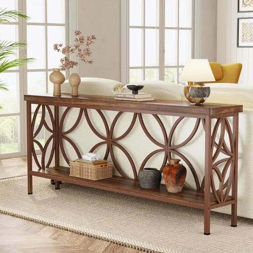 Vista 8 de Tribesigns - Mesa de sofá estrecha de 70.9 pulgadas, mesa de sofá larga industrial detrás del sofá, mesa consola de entrada con almacenamiento