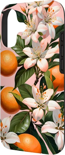 Vista 2 de Carcasa para iPhone 17 con diseño de flores de naranja sobre fondo rosa