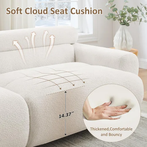 Vista 5 de VANOMi Sofá biplaza Boucle Cloud de 89 pulgadas, cómodo sofá tapizado de asiento profundo, moderno sofá de mediados de siglo para sala de estar