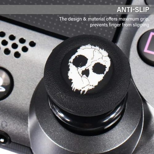 Vista 5 de Extensor de palanca de pulgar FPS e impresión de goma cubierta de agarre de silicona 2 juegos para PS5 Dualsenese y PS4 Controller (Ghost)
