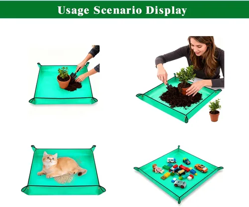 Vista 7 de Paquete de 3 tapetes de trasplante, 26.8 x 26.8 pulgadas, grueso de alta densidad, impermeable, bandeja de jardinería para trasplante de plantas