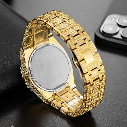 Vista 6 de PLADEN Mens 42mm Watch Luxury Iced Out Diamond Watch Bling Big Stone Watch Crystal Quartz Watch Hip Hop Stainless Steel Wrist Watch for Men