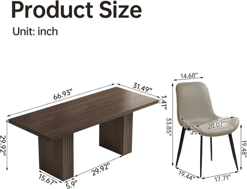 Vista 2 de Juego de mesa de comedor moderna de 5 piezas, mesa de cocina rectangular de roble de 66.9 pulgadas con 4 sillas, mesa de comedor de madera moderna