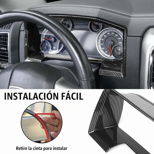 Vista 6 de Jimen Compatible con Dodge Ram 2010-2017, panel de instrumentos de consola central superposición cubierta de tablero (fibra de carbono)