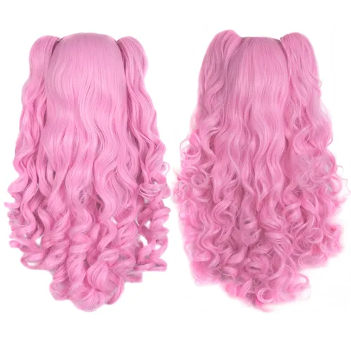 Vista 44 de Peluca MapofBeauty Lolita para disfraz, cabello largo, rizado, con coleta, Blanco