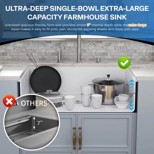 Vista 6 de Fregadero de cocina empotrado blanco de 30 pulgadas, Hugsleek - Fregadero de cocina de montaje superior e inferior de 30x18 pulgadas, fregadero