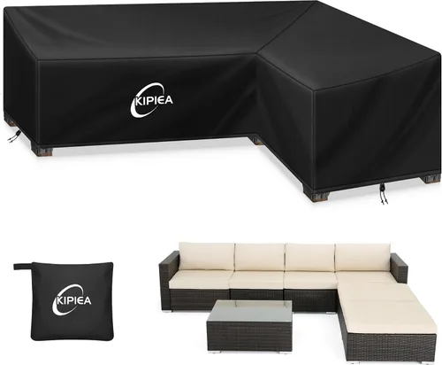 Vista 25 de Kipiea Funda para Sofá Seccional en Forma de L para Patio, Tela Oxford Resistente 420D, Funda Seccional para Exteriores con 6 Hebillas a Prueba