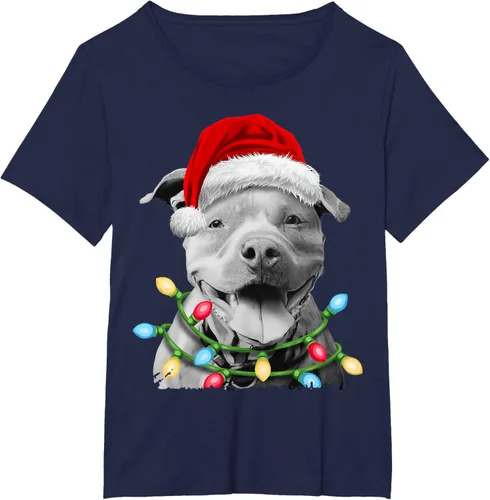 Vista 17 de Pit Bull Santa - Camiseta de perro con luces para árbol de Navidad para niños, Negro, S