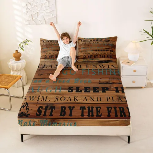 Vista 12 de Erosebridal Fishing Fitted Sheet Twin for Boys, Big Pike Fish Black Bed Sheets for Rustic Farmhouse Lake House Decor, Fishing Bedding Set Marine