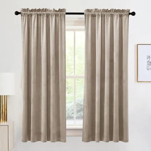 Vista 97 de RYB HOME Cortinas opacas de terciopelo para dormitorio, aislamiento térmico, privacidad, luz solar, bloqueo de calor, cortinas lujosas con bolsillo