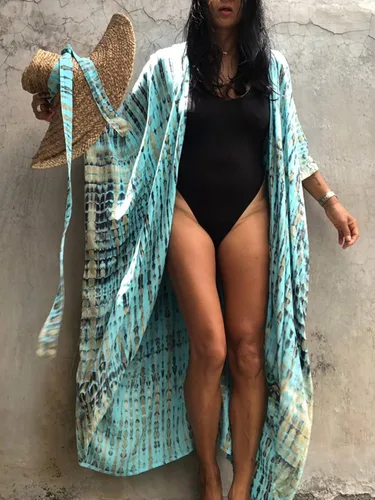 Vista 2 de Chunoy Women Loose Open Front Long Kimono Cardigan Beach Wear Cover Up