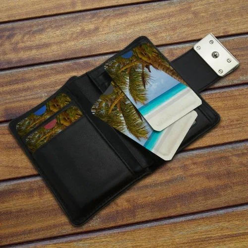 Vista 3 de Juego de 4 fundas para cartera con diseño de palmeras tropicales para playa y océano