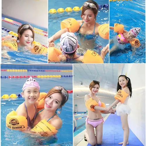 Vista 4 de Anillos flotantes de brazo de natación para niños y adultos (paquete de 8) con bomba inflable, flotadores de brazo de PVC para niños, bandas