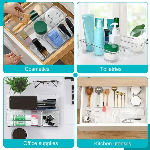 Vista 8 de Juego de 25 cubos organizadores antideslizantes para cajones, contenedores transparentes con almohadillas antideslizantes para pegar