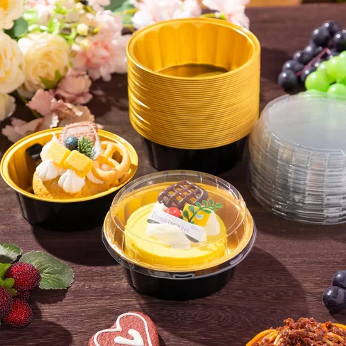 Vista 4 de Tessco for you 200 moldes desechables con tapas, 8 onzas, Ramekin Creme Brulee Ramekin, papel de aluminio, para cupcakes, para hornear, San plateado
