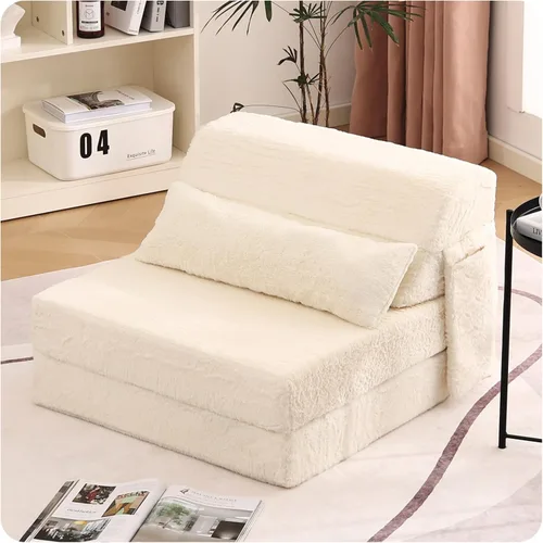 Vista 11 de Sofá cama plegable tamaño individual, colchón convertible con almohada, colchón de pana gruesa para el suelo, sofá cama con bolsillo lateral