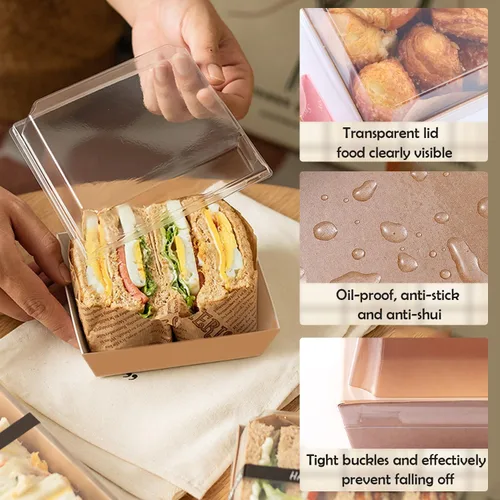 Vista 3 de BUIYLV Paquete de 50 cajas de charcutería con tapas transparentes, cajas de postre marrones de 4 pulgadas para llevar, mini cajas de charcutería