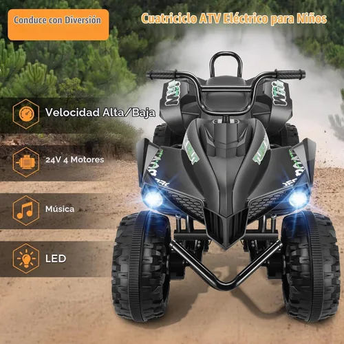Vista 2 de Hikole ATV de 24 V y 4 ruedas para niños de 6-8-10-14 años para montar al Negro