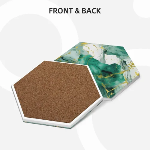 Vista 2 de Abstract Green and Gold Marble Ceramic Coaster Set of 4