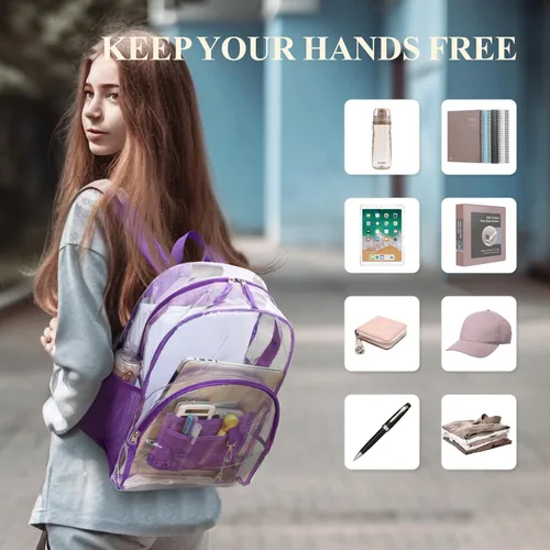 Vista 3 de PACKISM Mochila transparente resistente, para estudiantes, escuela, Computadora portátil