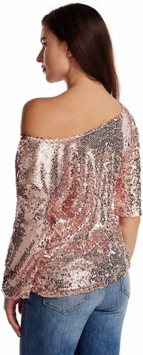 Vista 8 de Camiseta sin mangas con lentejuelas brillantes y hombros descubiertos para mujeres, Blusa, Camiseta para cóctel, informal, con lentejuelas