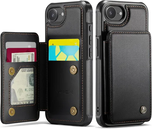 Vista 73 de Vinich for iPhone XR Wallet Case with Card Holder, Black RFID Blocking Credit Slots, Kickstand, Shockproof Flip Phone Cover, PU Leather, Double