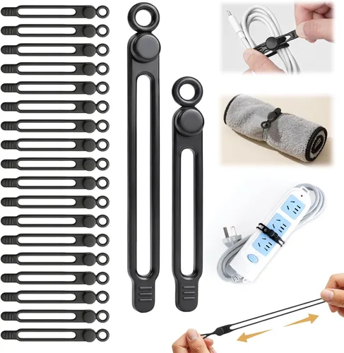 Vista 10 de 10 bridas de silicona reutilizables, organizador de cables de datos, organizador de cables para oficina, multiusos, organizador de cables