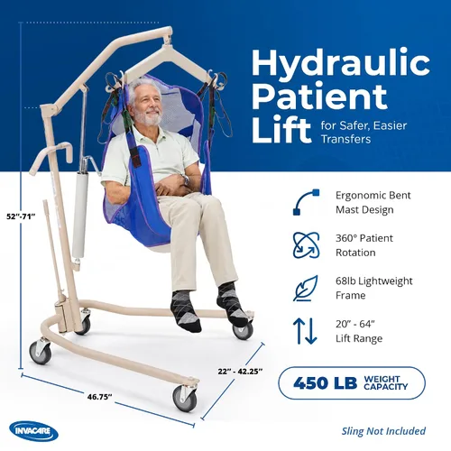 Vista 8 de Invacare Elevador hidráulico ligero para pacientes, blanco, capacidad de peso de 450 libras, 9805P, beige