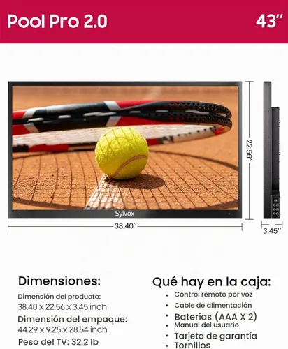 Vista 9 de SYLVOX Outdoor TV, 43" Full Sun Outdoor TVs, Premium 2000 Nit, Waterproof