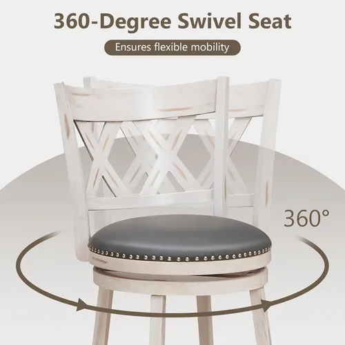 Vista 5 de COSTWAY Juego de 2 taburetes de bar para isla de cocina, taburetes giratorios de altura de mostrador sin brazos de 25.5 pulgadas con asiento