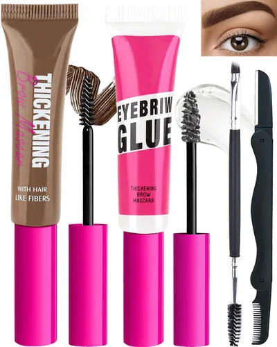 Vista 18 de Kit de gel de cejas teñido impermeable, gel de rímel de cejas engrosante y pegamento de cejas de ajuste transparente, crema de cejas de relleno