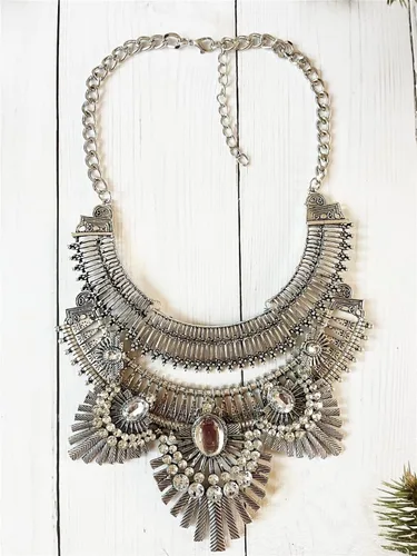 Vista 4 de Thkmeet Collar con colgante estilo gótico, étnico, bohemio, étnico, bohemio, estilo búho, Metal