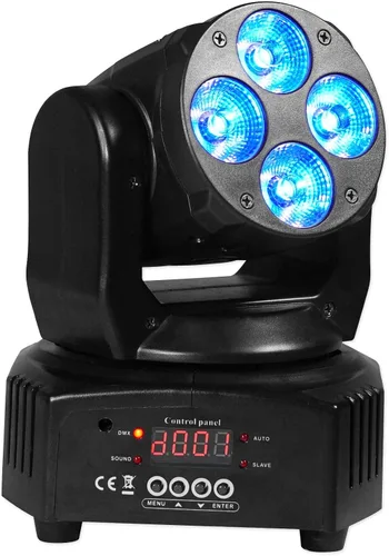 Vista 5 de Rockville RockOn-7 - Luz de lavado de cabeza móvil RGBW de 40 W, DMX de 14/16 canales, activada por sonido, control remoto, giro de 540°