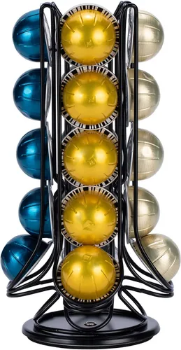 Vista 3 de Soporte de cápsulas de café FlagShip Vertuo con sistema de carrusel, almacenamiento para Nespresso Vertuoline, tamaño pequeño, rotación de 360 Negro