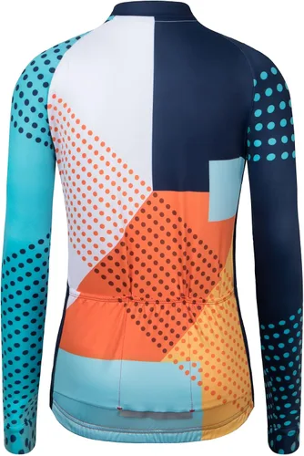 Vista 3 de Camiseta de ciclismo de manga larga para mujer, con 3 bolsillos traseros, transpirable, de secado rápido