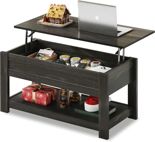 Vista 8 de WLIVE Mesa de Centro, Mesa de Centro de 39" con Tapa Elevable y Compartimento Oculto, Estante de Almacenamiento y Tapa Elevable para Hogar, Sala