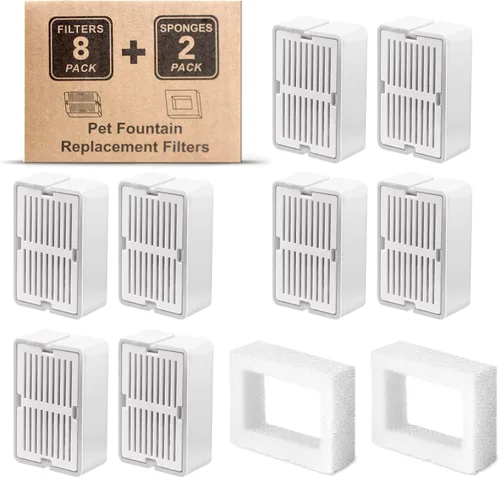 Vista 7 de Petilog Filtros de fuente de agua para gatos, 8 filtros de carbono y 2 filtros de espuma con soportes, filtros de fuente de agua para mascotas