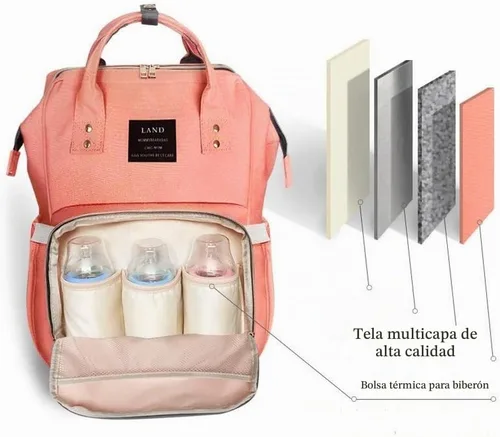 Vista 4 de Land bolsa de pañales multifunción impermeable mochila de viaje bolsas de pañales con compartimento aislado bolsillos toallitas bolsillo