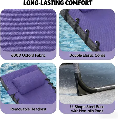 Vista 4 de Portable Folding Outdoor Chaise Lounge Chair, 5-Position Sun Lounger