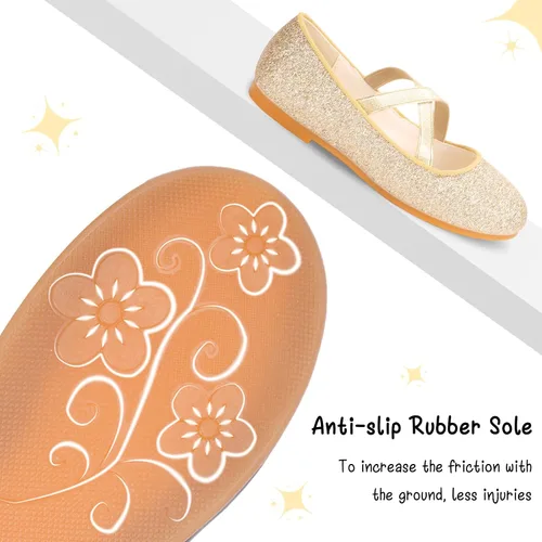 Vista 6 de MEJORMEN Zapatos de vestir con purpurina para niñas, zapatos planos de ballet Mary Jane, zapatos de bailarina, boda, uniforme escolar, zapatos