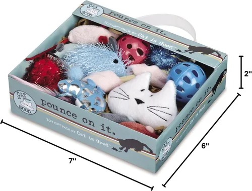 Vista 2 de Caja de regalo de juguete de 12 piezas – Pounce on It Surtido de juguetes que mantienen a los gatos y gatitos entretenidos de forma segura