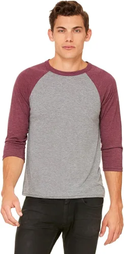 Vista 8 de Bella + Canvas - Camiseta de béisbol unisex con manga 3/4 (3200) DEEP HTHR/NEGRO Blanco/Negro
