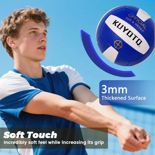 Vista 5 de KUYUTQ Beach Volleyball Official Size 5 for in & Outdoor, Sand Volley Ball with Thickened Soft Leather Cover Outdoor Volleyball, Machine Stitched